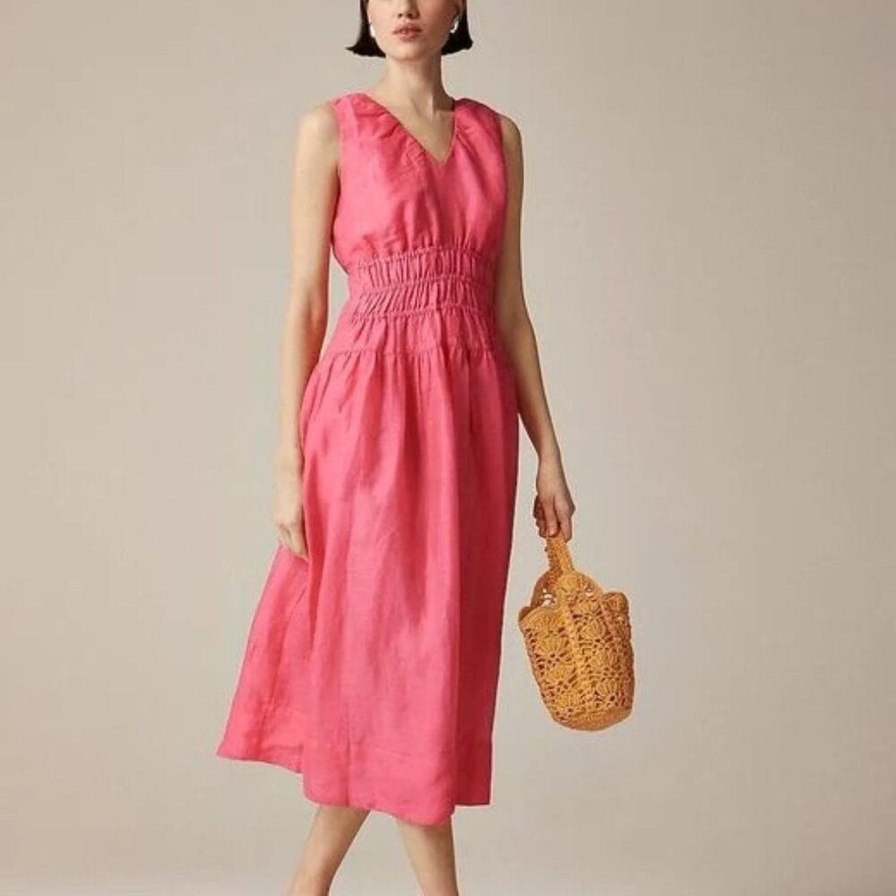 J.Crew Hyacinth V-Neck Ramie Dress Pink Size M Petite